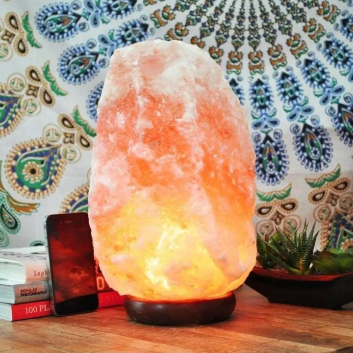 Authentic Hand-Carved Himalayan Pink Salt Lamp | Natural Wellness Night Light with Wooden Base