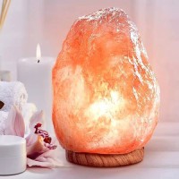 Authentic Hand-Carved Himalayan Pink Salt Lamp | Natural Wellness Night Light with Wooden Base