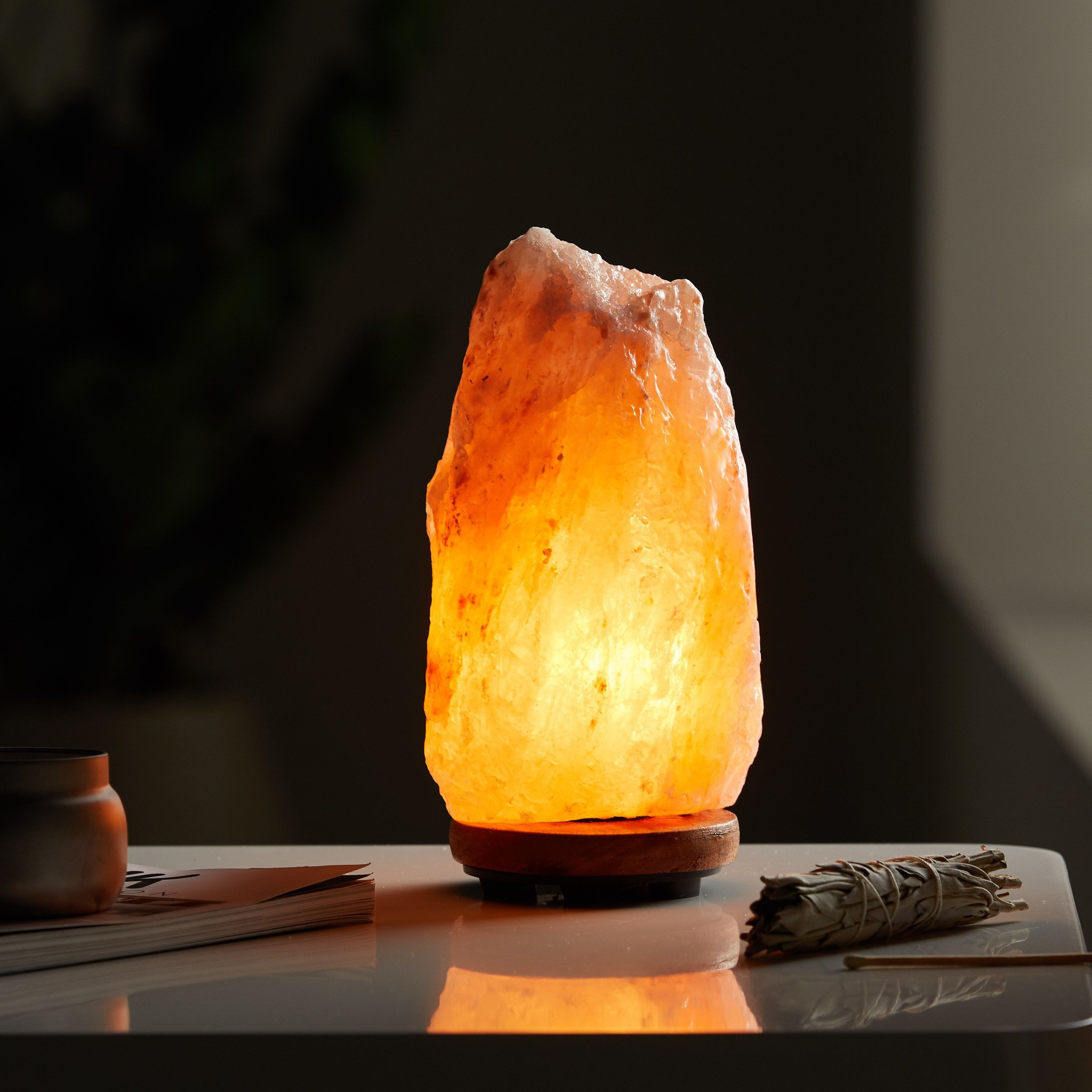 Authentic Hand-Carved Himalayan Pink Salt Lamp | Natural Wellness Night Light with Wooden Base