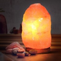 Authentic Hand-Carved Himalayan Pink Salt Lamp | Natural Wellness Night Light with Wooden Base
