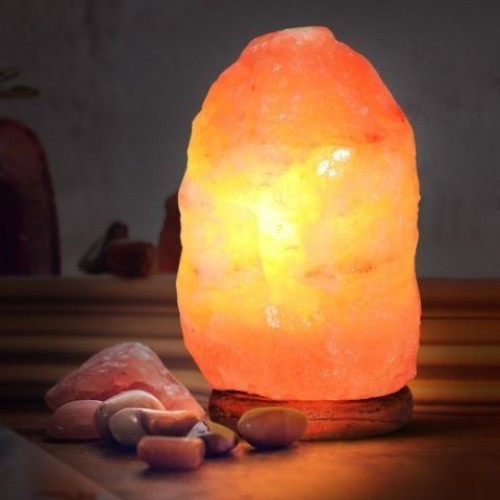 Authentic Hand-Carved Himalayan Pink Salt Lamp | Natural Wellness Night Light with Wooden Base